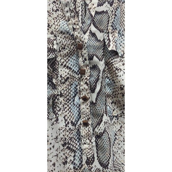 Daniel Rainn Women’s Popover Snakeskin Print Button Down Blouse Top Pockets XS - Picture 2 of 9